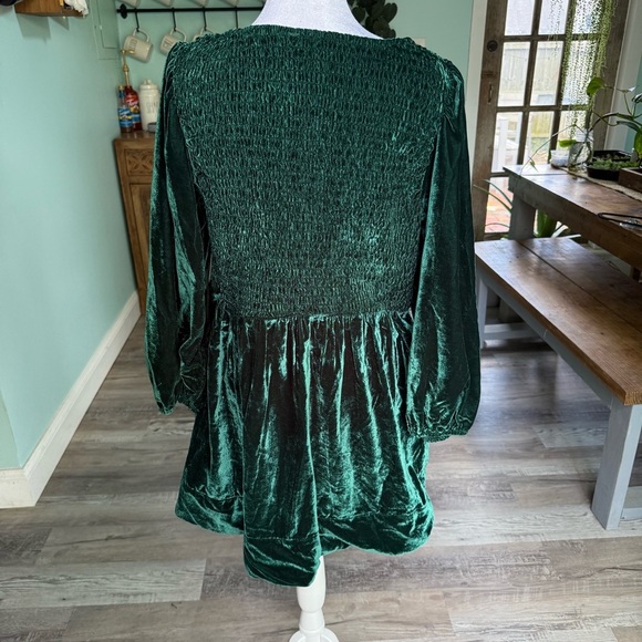 Free People Farrier A-Line Smocked Velvet Mini Dress Green Small - Picture 8 of 10